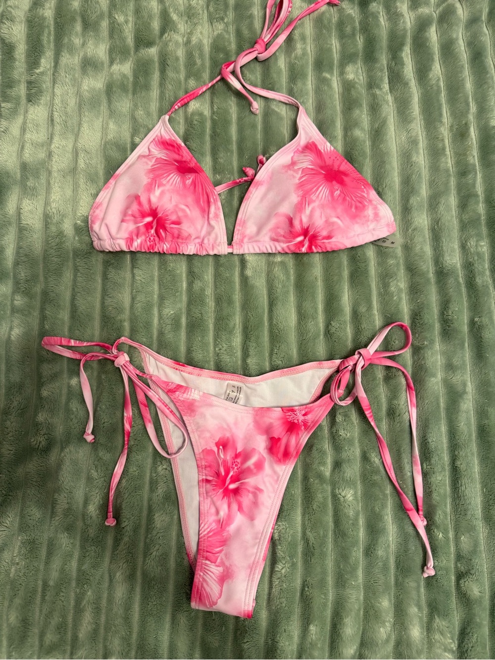 Tie-Back Pink Floral Bikini Top & Bottom Set